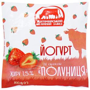 Йогурт питний "Житомирський МЗ" зі смаком полуниці 1,5%, 400 г
