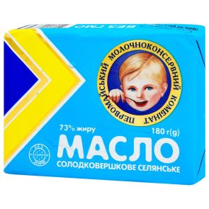Масло солодковершкове "Первомайський МКК" Селянське 73%, 180 г