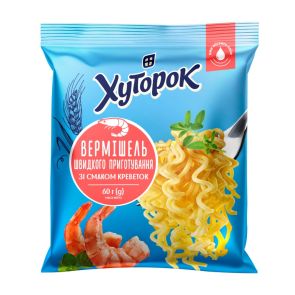 Вермішель швидкого приготування "Хуторок" зі смаком креветок, 60 г