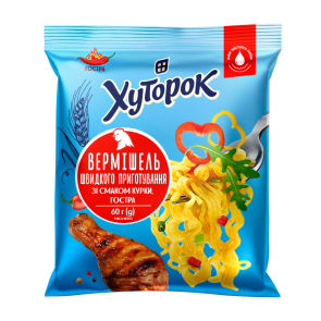 Вермішель швидкого приготування  "Хуторок" зі смаком курки, гостра, 60 г
