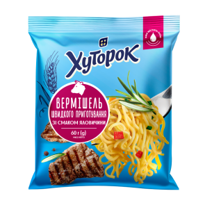 Вермішель швидкого приготування "Хуторок" зі смаком яловичини, 60 г