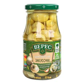 Шампіньони цілі "Верес" Закусочні мариновані, 260 г