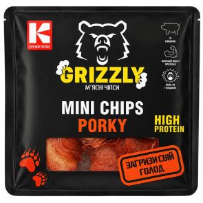 Чипси м'ясні зі свинини "Grizzly" Mini Chips Porky сиркопчені, вищий сорт, 50 г