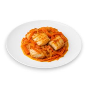 Риба хек запечена зі смаженими овочами