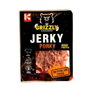 Чипси м'ясні зі свинини "Grizzly" Jerky Porky сиркопчені, вищий сорт, 100 г